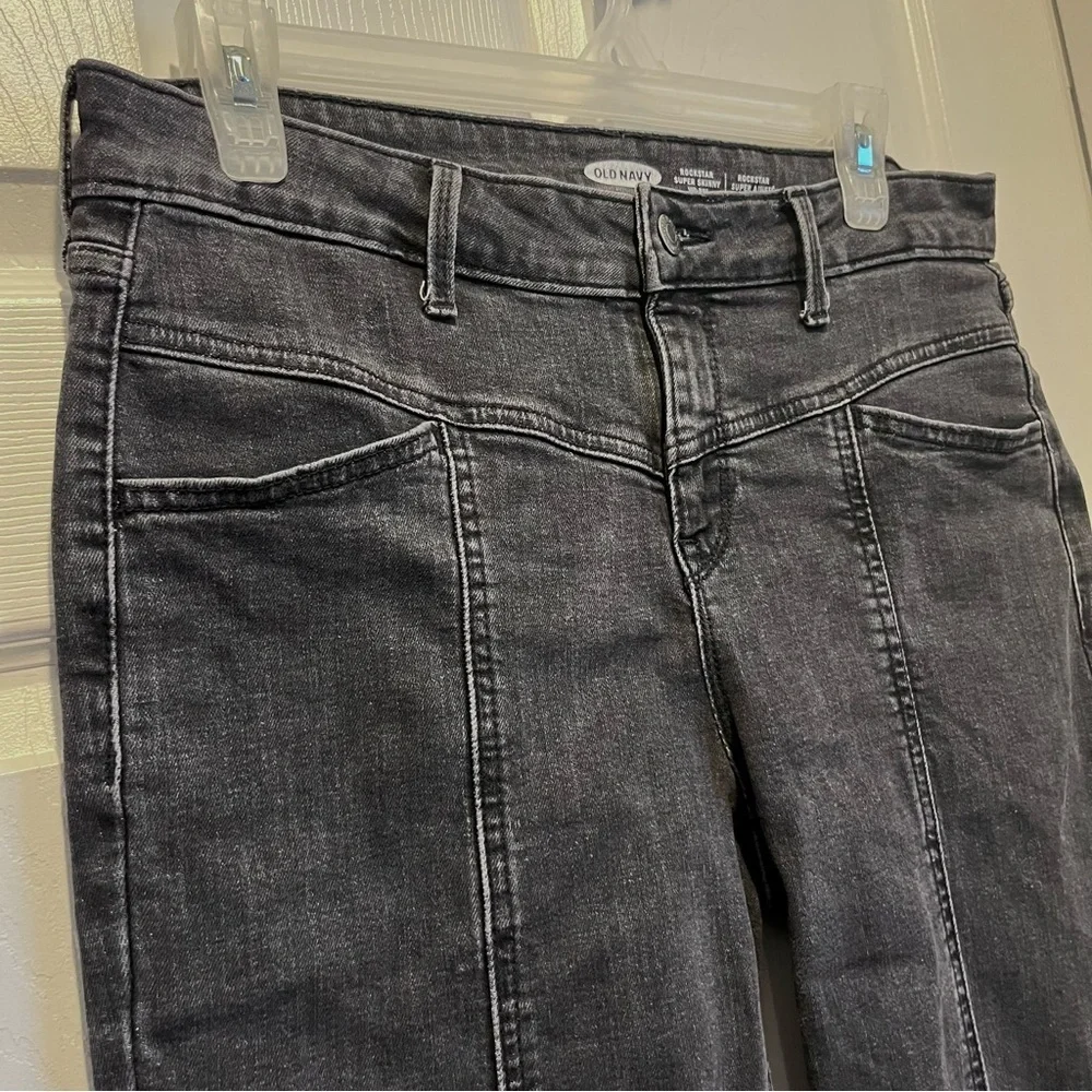 3/25$💥 Old Navy Jeans 8 Medium Black Rockstar Skinny Mid-Rise Women Rock Goth - Picture 2 of 5